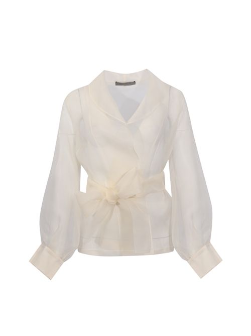 Giacca semitrasparente in seta Avorio D. Exterior | 626843AVOR